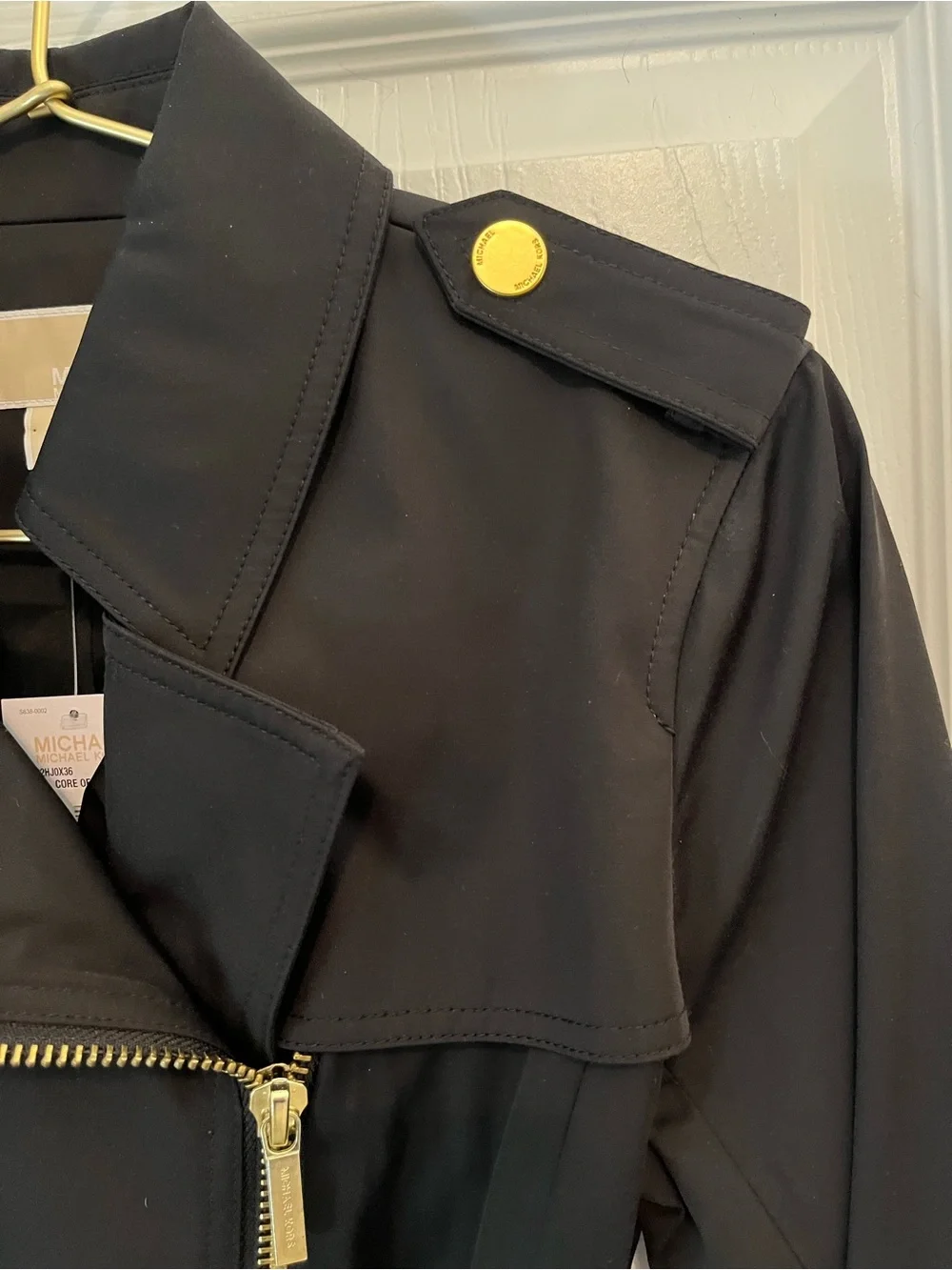 NWT Michael Michael Kors Black Belted Moto Trench Coat Gold Hardware Size S